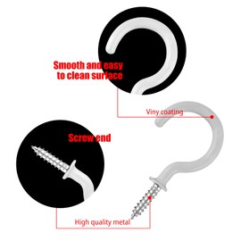 YXGSTY 12 Pcs Ceiling Hooks, 1-1/4 Inch Vinyl Coated Screw in Hooks Hanging Hooks (Black)