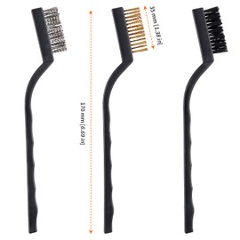 HOZEON Small Wire Brushes Set, 48 PCS Stainless Steel/Brass/Nylon Wire Brushes, Wire Bristle Brush with Curved Handle Grip or Cleaning Rust, Paint Stripping, 7 Inch