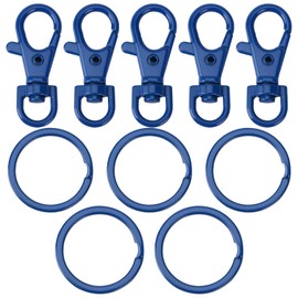 5 Set Key Chain Flat Key Rings Baking Varnish Metal Swivel Clasps Snap-On Keychain Ring Hook Spring Clip Snap Hook Lobster Clasp for Keys, Lanyards Jewelry Findings Crafting, Blue