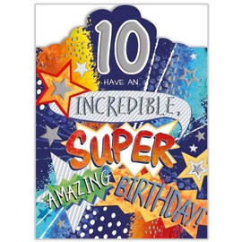 Noel Tatt Boys 10th Birthday Card - Age 10 - Have an Incredible Birthday - Colourful Stars with Foil Details - Eco-Friendly and Recyclable
