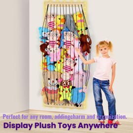 VOMELON Stuffed Animal Storage Wood Soft Toy Storage for Kids Room，Wall Mount Door Hanging Stuffed Animal Toy Organizer Shelf for Nursery Play Room White with LED Coil -Patent