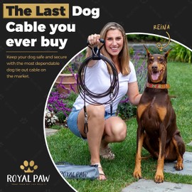 ROYAL PAW Dog Tie Out Cable - Tie Out Cable for Dogs (up to 300 lbs) - Use Dog Tie-Outs & Stakes for Outside - Best Heavy Duty Dog Leash for Large Dogs (20ft - Black Onyx)