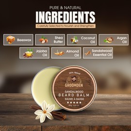 GROOMDEN Premium Beard Balm - Shape, Nourish & Strengthen - Natural Blend of Beeswax, Shea Butter & Argan Oil with Sandalwood Essence