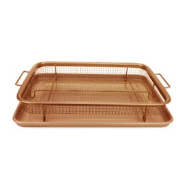 EaZy MealZ Crisping Basket & Tray Set | Air Fry Crisper Basket | Tray & Grease Catcher | Even Cooking | Non-Stick | Healthy Cooking (9.5" x 13", Copper)