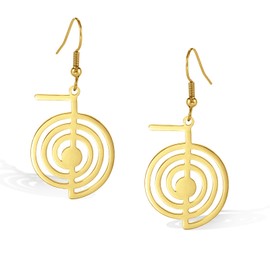 VASSAGO Cho Ku Rei Reiki Necklace Healing Energy Symbol Yoga Power Sacred Geometry Pendant Reiki Necklace Drop Earrings for Women Meditation Protection Amulet Jewelry (Gold Cho Ku Rei Earrings)