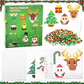 Lets Joy Iron-On Beads Christmas, 1200 Pieces 5 mm Ironing Beads Set with Pattern Cards, Beads Plate, Ironing Paper, Christmas Beads Set for Crafts, DIY Gift, Girls Boys