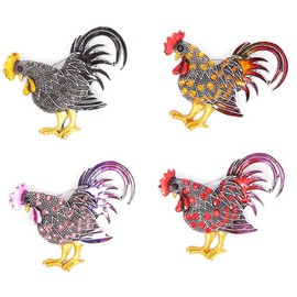 Unigift 4pcs Multicolor Rooster Brooch Pins, Retro Metal Cock Chicken Breastpin Set with Crystal Rhinestones for Silk Scarf Dress Party Decoration