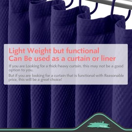 Eazzier Bath Navy Blue Fabric Shower Curtains for Bathroom - Waffle Weave Light Weighted, Thin Hotel Spa Luxury Weighted Polyester Cloth Bath Curtain Set with 12 Plastic Hooks,72x72, Navy Blue