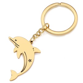 LONYOO Stainless Steel Dolphin Keyring Ocean Dolphin Gifts for Women Girls Car Key Backpack Jewellery, gold-plated
