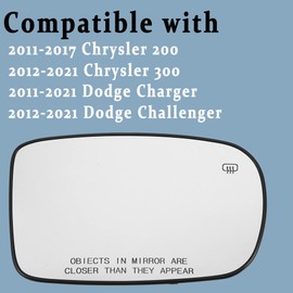 Charger Passenger Side Heated Mirror Glass Compatible with 2011-2021 Dodge Challenger Charger Chrysler 200 300 Right Power Heated Convex Mirror Glass 68101146AA