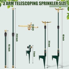 Funnymoom 2 Pack 3-arm Rotating Telescoping Sprinkler 360 Degree Swivel Garden Sprinkler High Rise Lawn with Step Base up to 41.7 Inches for Large Area Coverage (Green)