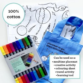 eatsleepdoodle Colouring Placemat for Kids w/ 10pk Washable Markers for Kids - 33x47cm Space Explorer Colouring Placemat - Ultra Washable & Reusable Arts and Crafts for Kids