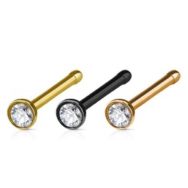 GBJUK Set of 3 Nose Studs with Gemstone Top Surgical Steel 0.8 mm Metal, Metal