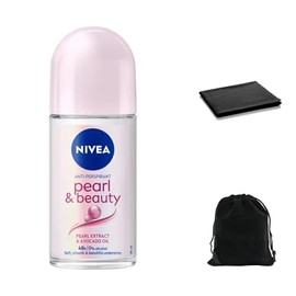 NIVEA Pearl & Beauty Anti-Perspirant Roll On, 48-Hour Protection, Smooth & Soft Underarms, Long-Lasting Freshness, 50ml, For All Skin Types, Includes Travel Pouch and Cleaning Cloth