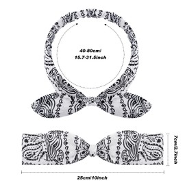 2 Pieces Bandana Headband for Women and Girls, Knot Retro Print Headbands Paisley Print Headband Headwrap Adjustable Headwrap (White, Black)