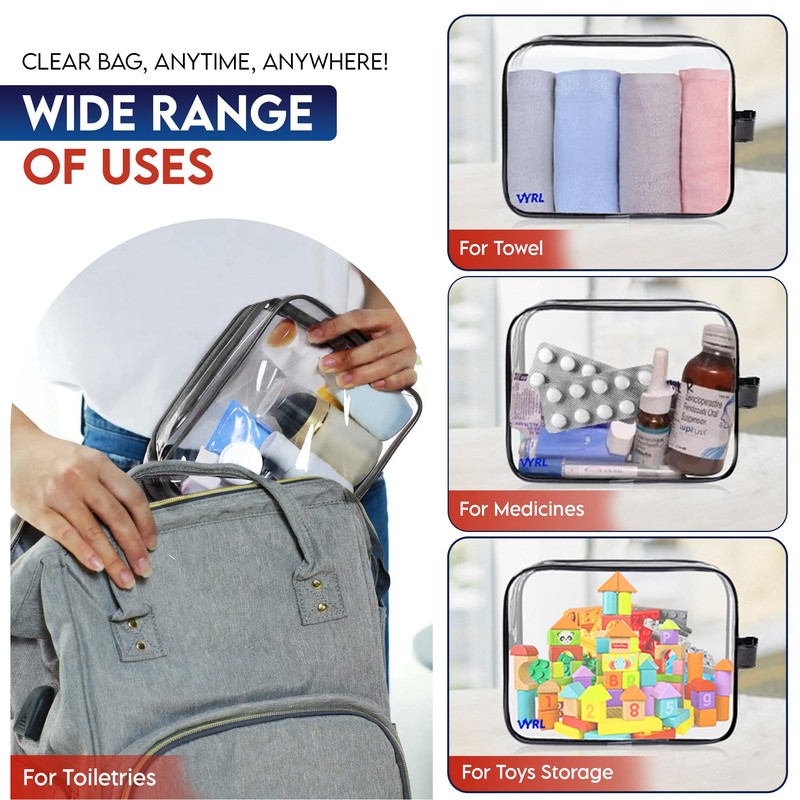 VYRL 6 Pack Clear Makeup Bag - Quart Size 3-1-1