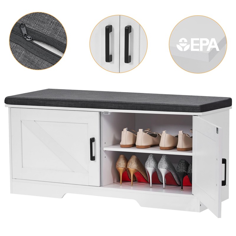 HOMSHO 2-Tier Storage Bench, 39.4" Wide Shoe Bench with Padded
