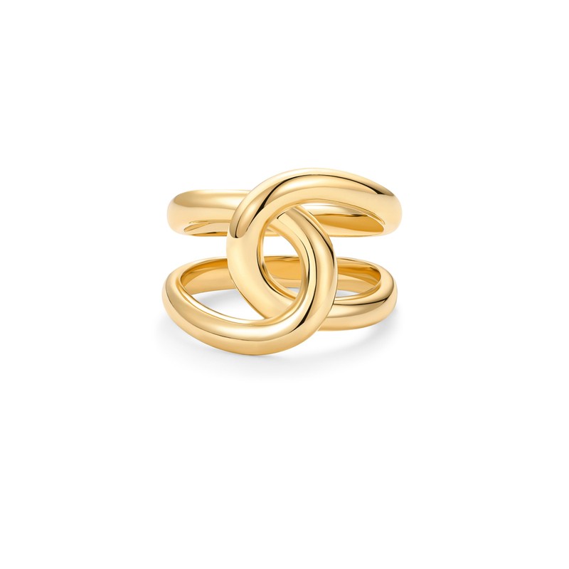 PAVOI 14K Yellow Gold Plated Chunky Interlock Statement Ring for