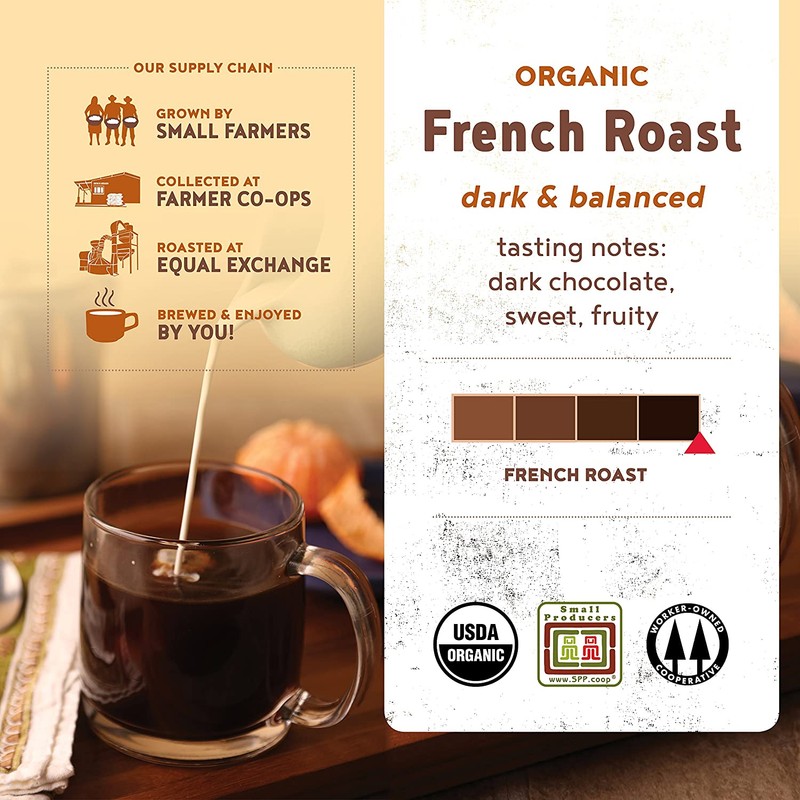Equal Exchange Organic Coffee, French Roast, Ground Bags, 10 Ounce