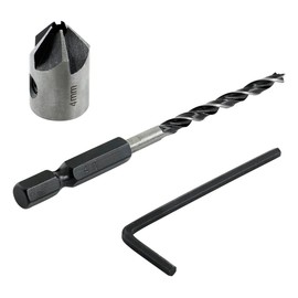 iHelp IH-681 Hexagonal Shaft Drill for Wood, 0.2 inch (4 mm) with Chamfering Cutter, Woodworking Drill