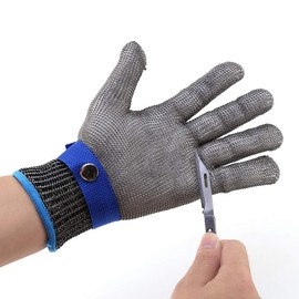 Ejoyous Cut Proof Stab Resistant Safety Work Glove, Single Stainless Steel Wire Metal Mesh Butcher Glove with a Cotton Glove, Grade 5 Hand Protective Metal Glove for Both Hands in Heavy Duty Work