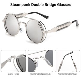 FEISEDY Retro Round Steampunk Sunglasses Lennon Hippie Glasses Metal Frame Women Men B2351