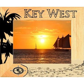 Saddle Mountain Souvenir Key West Florida with Map Laser Engraved Wood Picture Frame Landscape (5 x 7)