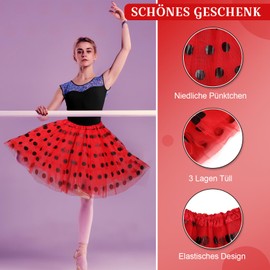 Hestya Hestya Tutu Röcke für Frauen Karnevals Kostüm Gepunktetes Tutu aus Mehrlagigem Tüll Ballettröcke Accessoire für Damen Fasching Geburtstag Weihnachten 80er Jahre Partyzubehör Cosplay (Rot, Schwarz)
