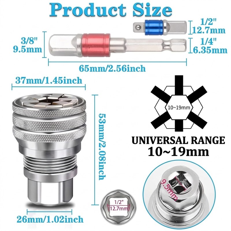 Llave de tubo mágica ajustable Universal, 10 ~ 19mm, funda