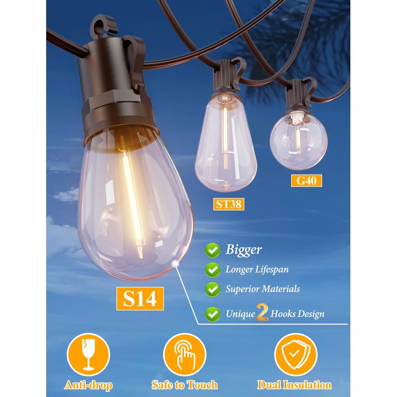 Brightever LED Outdoor String Lights, 75FT Patio Lights with 26