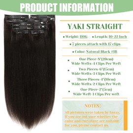 Loxxy Invisible Yaki Straight Clip Ins Seamless Natural Black PU Clip in Human Hair Extensions Thick 22 Inch Yaki Clip Ins for Black Women 120 Gram 7 Pieces #1B Color