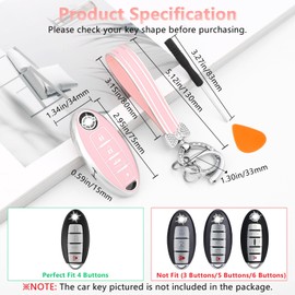 PIFOOG Key Fob Cover for Nissan 4 Button Pink Bling Keychain Girly Car Keys Case Shell Full Covers Protector Accessories for Altima Sentra Kicks Armada Murano Rogue Pathfinder Versa Titan Women TPU