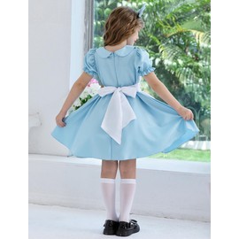 Kid Apron Dress-Up Pioneer Dresses Set with Headband 3 Pcs Colonial Puff Sleeve French Maid Dress