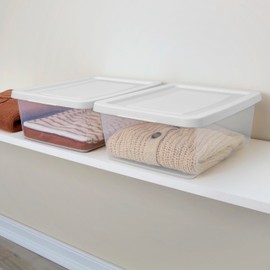 Sterilite 30 Pack Storage Box, 12 Quart Stackable Tote, Clear Plastic Container with Secure Snapping Lids for Home and Office Organization, White