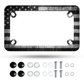 Motorcycle Vintage Black White American Flag License Plate Frame Patriotic Stainless Steel Material Funny Motorbike License Plate Holder Rust Proof Weather Proof Motorcycle Accessories 7" X 4" Inch