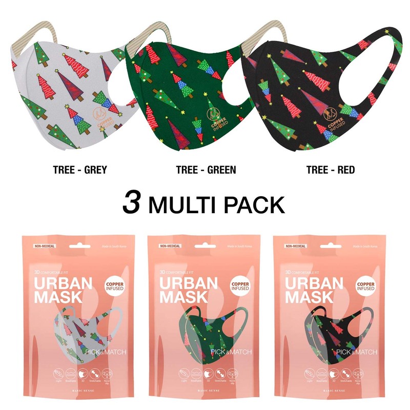 Basic Sense CHRISTMAS Copper Ion Infused Washable Reusable Face Coverings