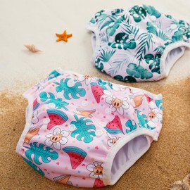 HappyFlute Swim Diapers – Reusable Infant Boy Swimsuit & Swimwear for Newborns,Toddlers(0-3years,10-40lbs)– Perfect Baby Swim Diapers for Beach & Pool Time (Plant)