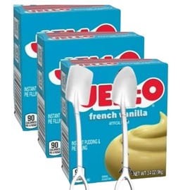 Instant Pudding & Pie Filling Mix 3.4 oz Box (Pack of 3) with Candy Freezer Mini Metal Shovel Spoons (French Vanilla) - Metal Spoons