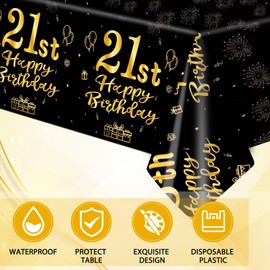 Xiliconie 3 Pack Black and Gold Tablecloth Birthday Decorations 21st Birthday Decorations for Him Tablecloths Disposable Rectangle Plastic Table Cloth for Boys Girls Birthday Party Supplies