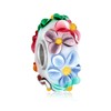 3D Multicolor Flower white Murano glass Lampwork Bead Charm .925