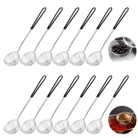 Worldity 12 Pieces Hot Pot Strainer Scoops, 2.5 Inch Stainless Steel Spider Strainer Skimmer, Hot Pot Ladle with Insulated Handle for Kitchen Cooking Frying Food