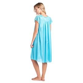 Casual Nights Women's Fancy Lace Neckline Silky Tricot Nightgown - Teal - X-Large