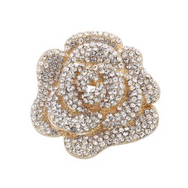 Rhinestone Rose Brooch Pin for Women Girls Fashion Crystal Big Blossom Flower Brooch Lapel Pins Elegant Dress Accessories Jewelry Boutonniere Corsage for Hat Bag Suit Tie Gift Wedding Father's Day (Golden)