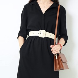 LumiSyne Women's Wide Leather Belt Classic Plain Large Square Buckle Women Waist Belt Vintage Cinch Belt High Waist Wide Belt for Dress Shirt Jumpsuit Coat, beige