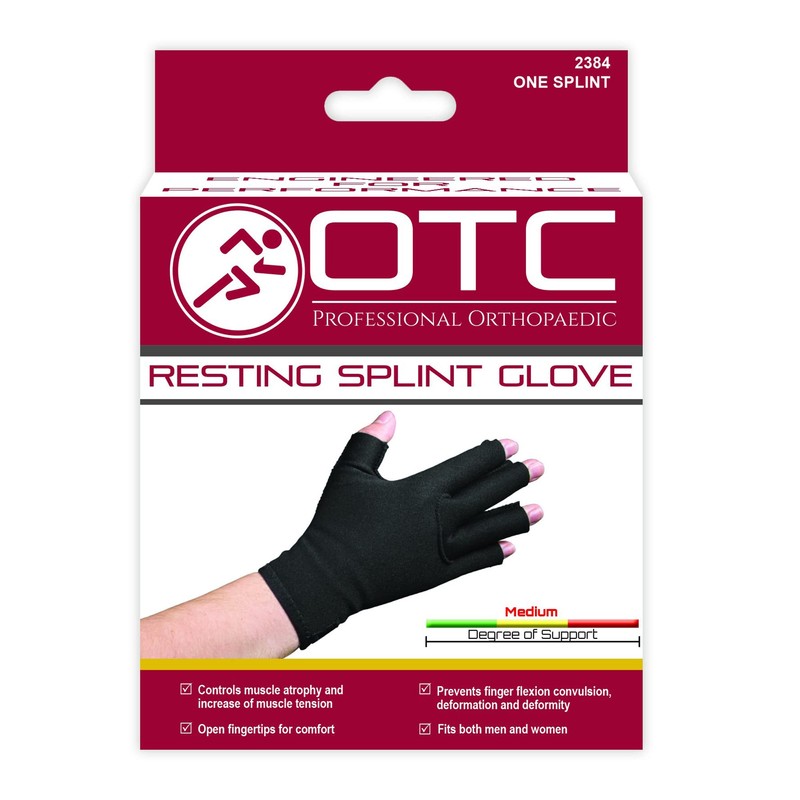 OTC Resting Splint Glove, 5 Finger Semi-Rigid Splints, Open Tips,