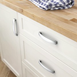 FURNIWARE 10 Pack Cabinet Handles, Hardware Drawer Pulls, Aluminum Kitchen Cabinet Door Handles Pull, Chrome-160mm(6.3 Inch) Hole Center