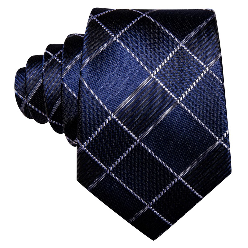 Barry.Wang Men's Silk Business Ties with Handkerchief, Cufflink Stripes Plaid