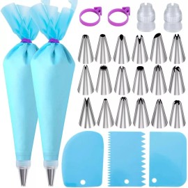 Wddeevoi Piping Bags and 18 Frosting Tips Set Cakes Decorating Kit Supplies Reusable Bags