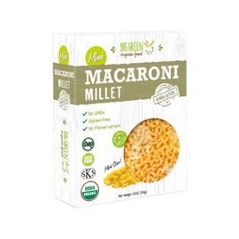 Big Green Organic Food - Organic Mini Millet Pasta, Gluten-Free, Non-GMO, Vegan, Plant-Based, Kids' Favorite, 8.8 oz (8.8oz, 1 Box, Macaroni)