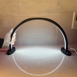 Small Half Moon Light for Nail Desk, LED Nail Lamp, Stepless Dimming Nail Desk Lamp, Folding Stand Base Moon Light for Desk, Arch Nail Tech Light, Color Temperature 3000K-6200K